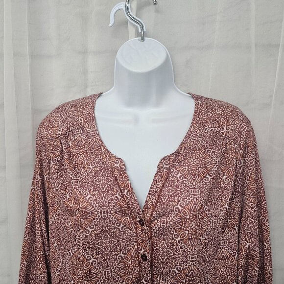 Croft & Barrow Red Orange Boho Floral Geometric Peasant Blouse 1X - Picture 2 of 11